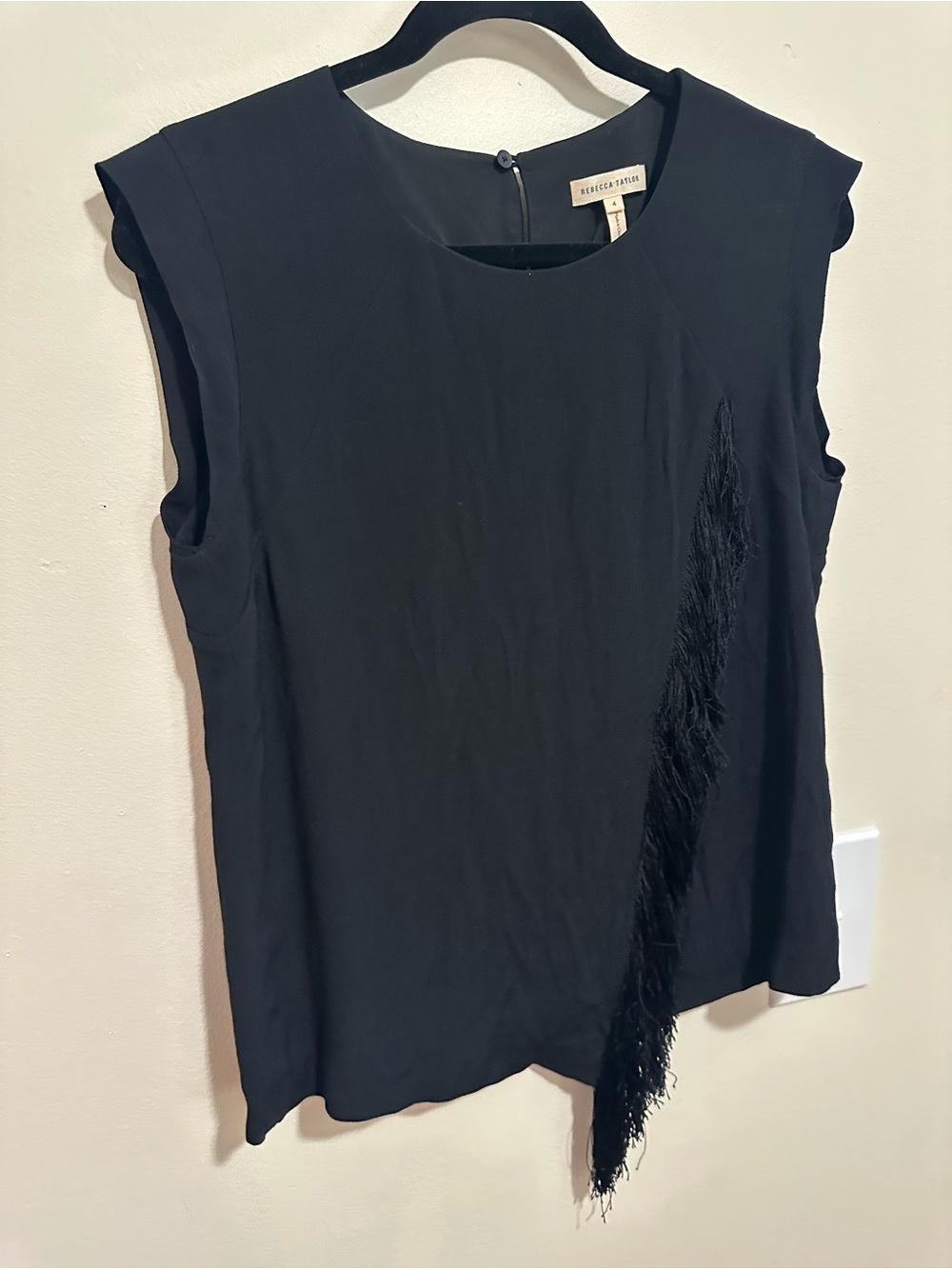 Whimsigoth Asymmetric Black Fringe Sleeveless Blouse by Rebecca Taylor - Size 4